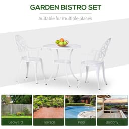 image-Outsunny 3PCs Garden Bistro Set Cast Aluminium Round Table with 2 Chairs White