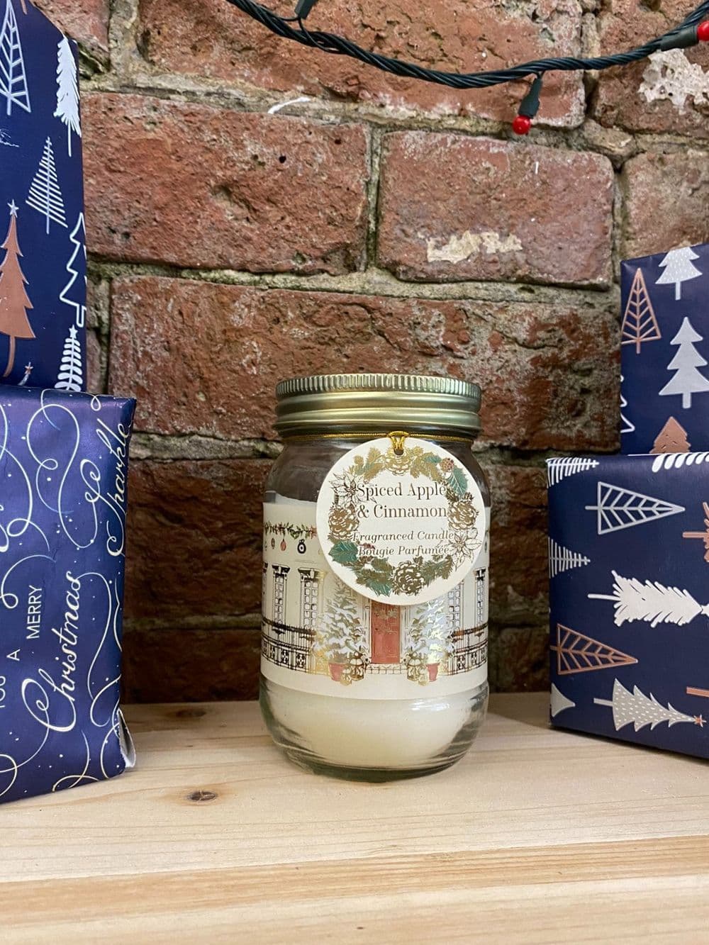image-Christmas Traditional Home Candle Jar Gold & Cream