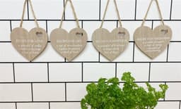image-Set of 4 Wood Hanging White Etched Life Recipe Heart Plaque