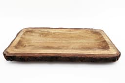 image-Large Wooden Platter Tray With Bark Edging