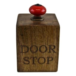 image-Mango Wood Doorstop With Red Ceramic Knob