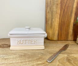 image-Natural Ceramic Butter Dish 19cm