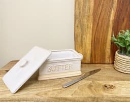 image-Natural Ceramic Butter Dish 19cm