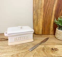 image-Natural Ceramic Butter Dish 19cm