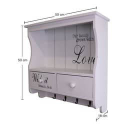image-Wall Unit in White with Hooks, Drawers & Shelf