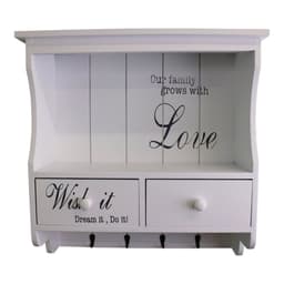 image-Wall Unit in White with Hooks, Drawers & Shelf