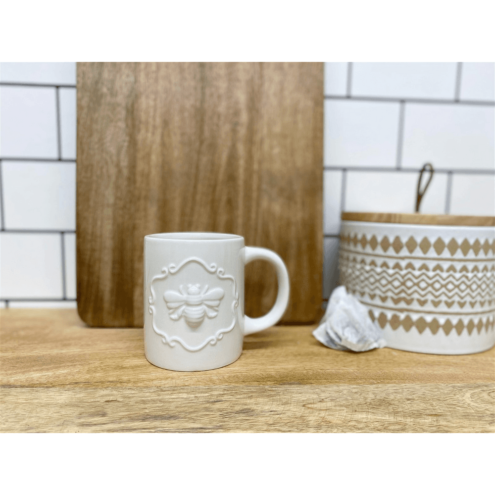 image-Cream Ceramic Embossed Bee Mug