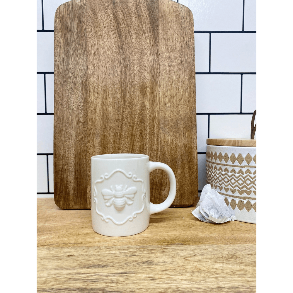 image-Cream Ceramic Embossed Bee Mug