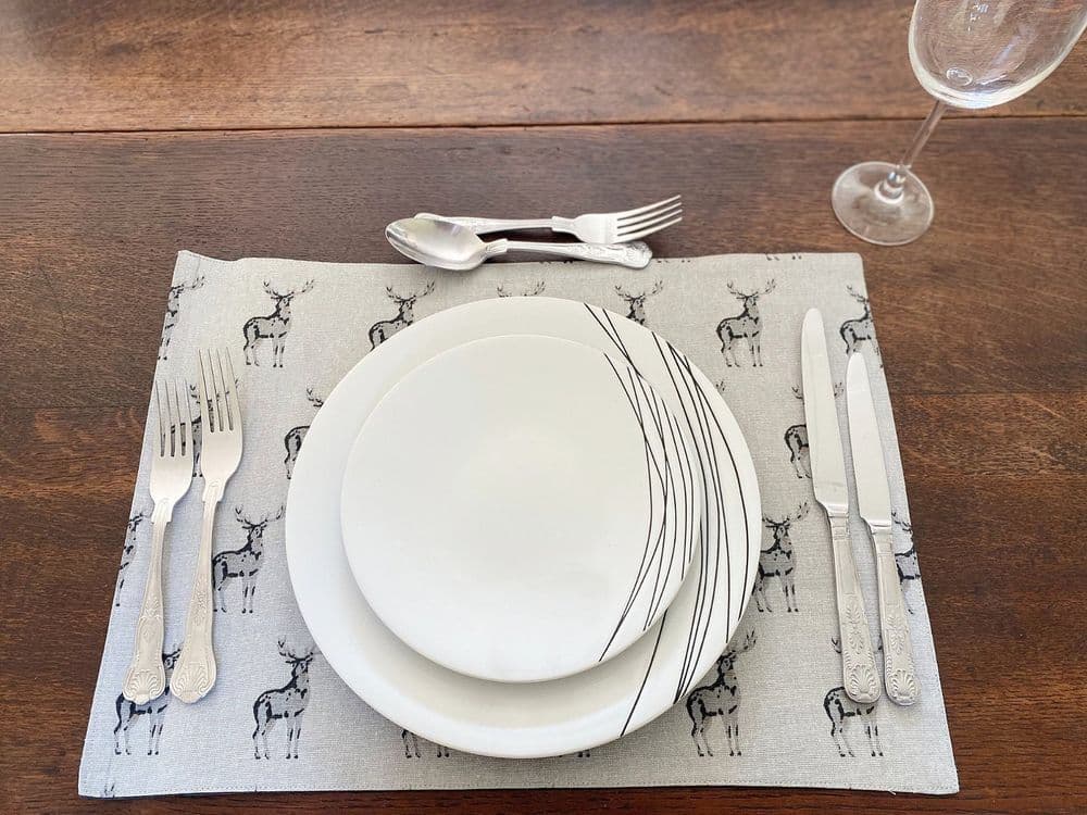image-Set of 2 Grey Stag Print Fabric Place Mats