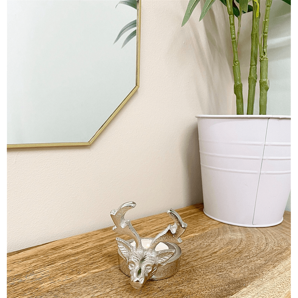 image-Silver Tealight Holder With Stags Head