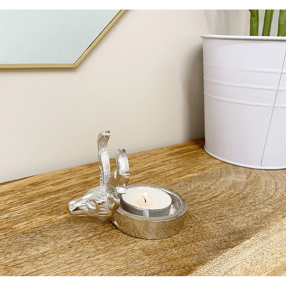 image-Silver Tealight Holder With Stags Head