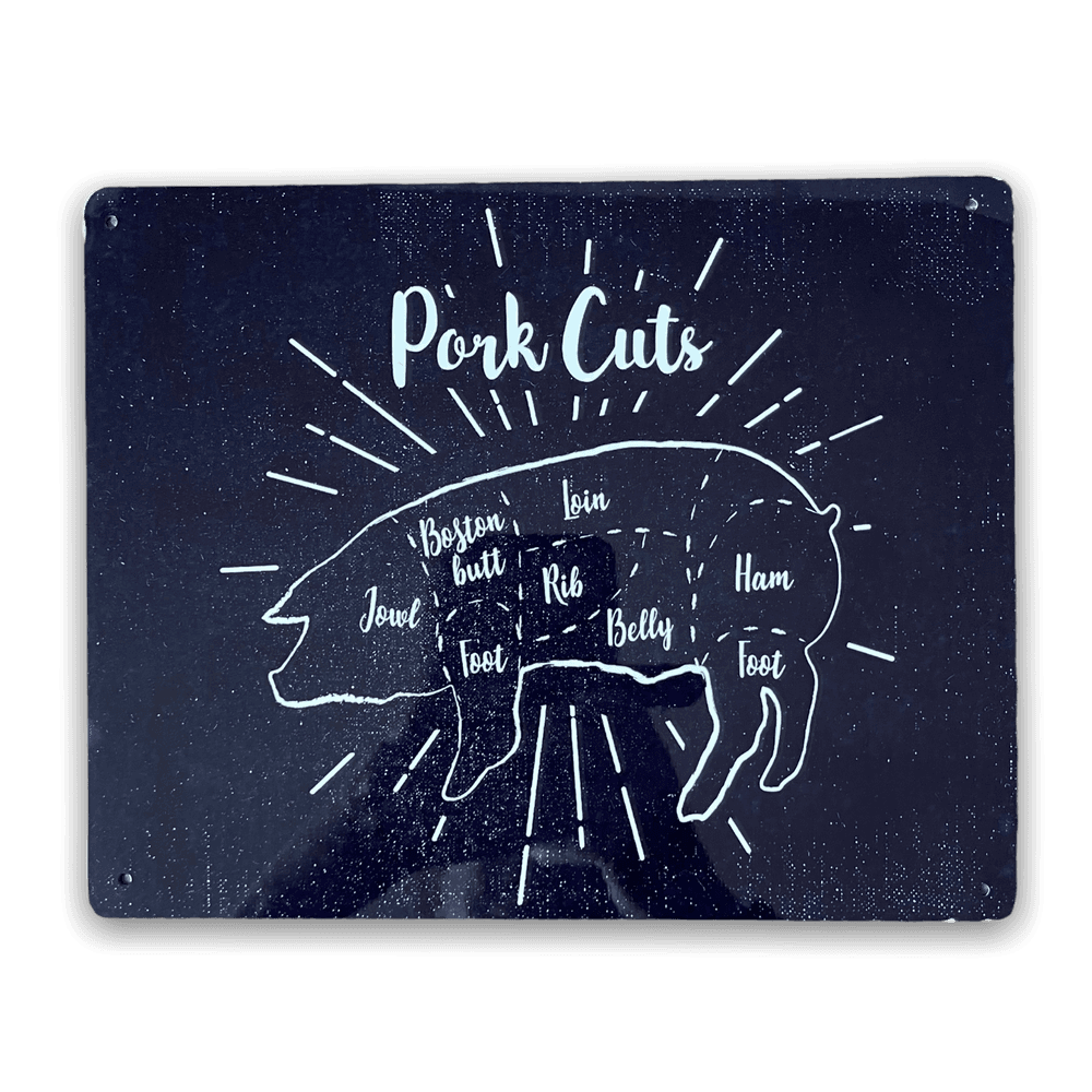 image-Vintage Metal Sign - Butcher Cuts of Pork Retro Sign