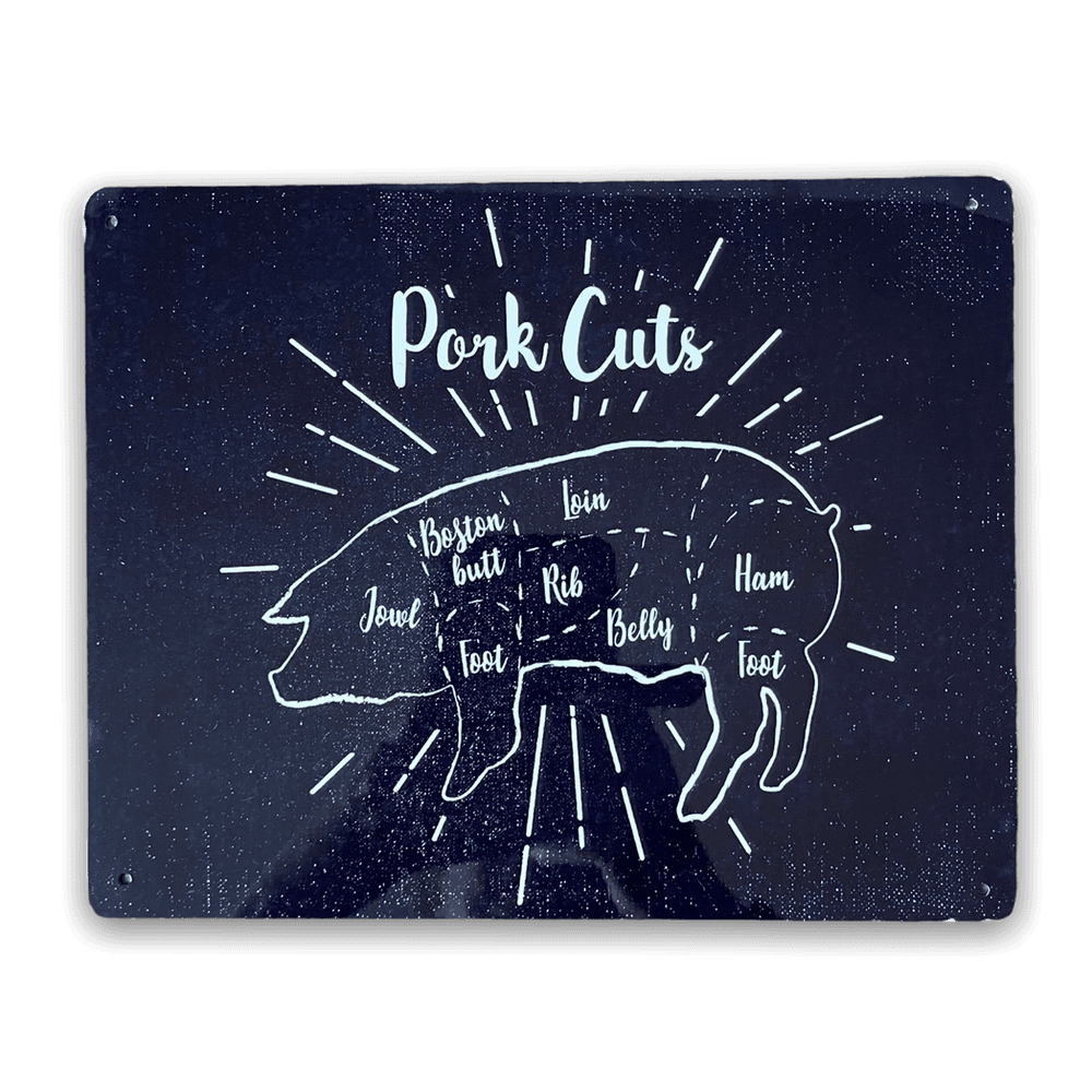 image-Vintage Metal Sign - Butcher Cuts of Pork Retro Sign