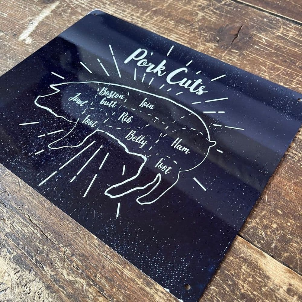 image-Vintage Metal Sign - Butcher Cuts of Pork Retro Sign