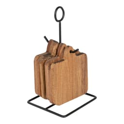 image-Acacia Coasters With a Black Metal Stand, Set Of 6