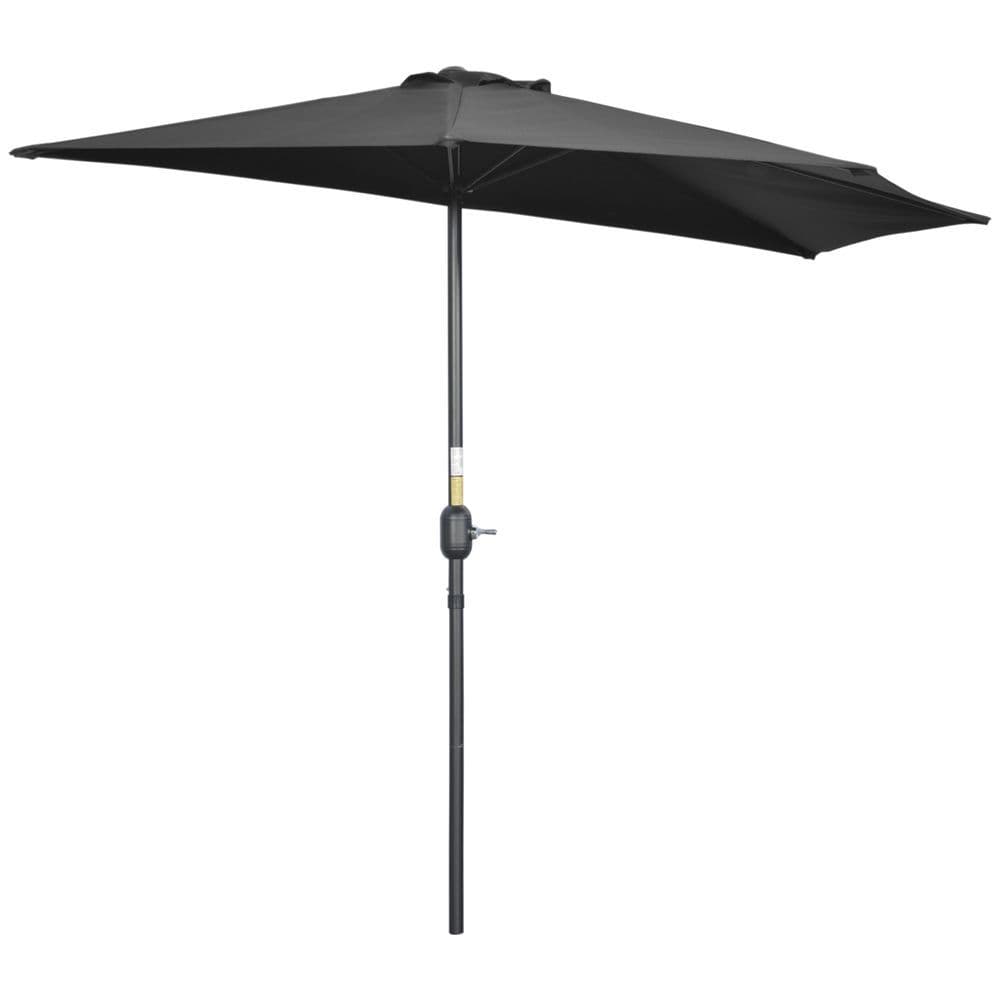 image-Outsunny 3 (m) Metal Frame Garden Furniture Parasol Half Round Umbrella Black
