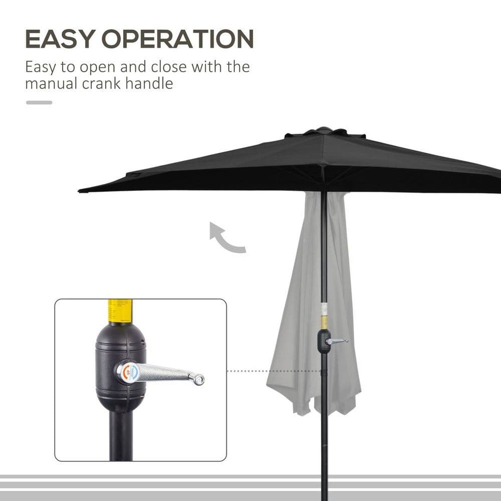 image-Outsunny 3 (m) Metal Frame Garden Furniture Parasol Half Round Umbrella Black