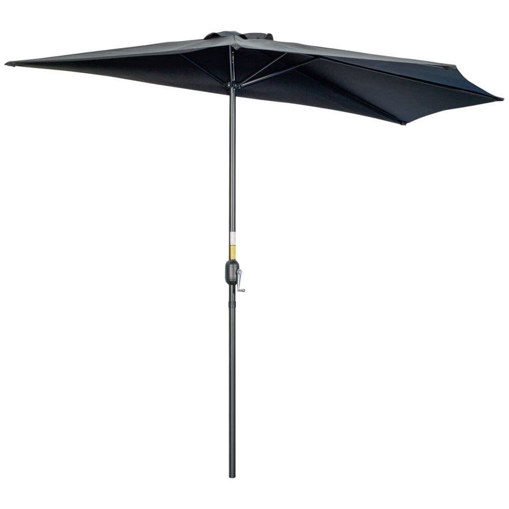 image-Outsunny 3(m) Half Round Parasol Garden Sun Umbrella Metal w/ Crank Black