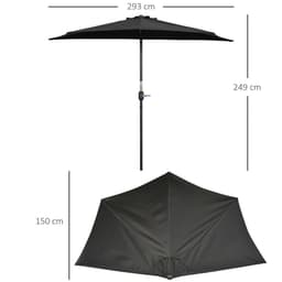 image-Outsunny 3(m) Half Round Parasol Garden Sun Umbrella Metal w/ Crank Black