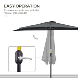 image-Outsunny 3(m) Half Round Parasol Garden Sun Umbrella Metal w/ Crank Black