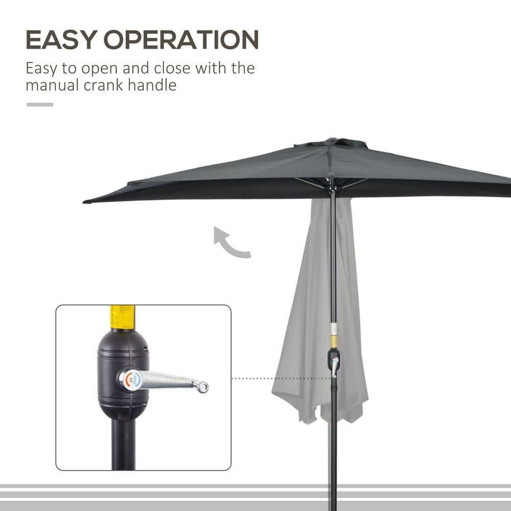 image-Outsunny 3(m) Half Round Parasol Garden Sun Umbrella Metal w/ Crank Black