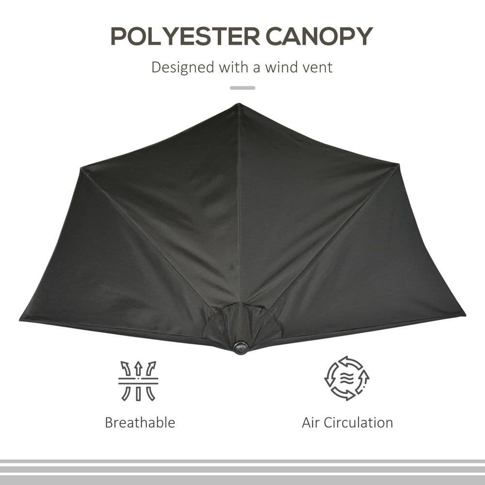 image-Outsunny 3(m) Half Round Parasol Garden Sun Umbrella Metal w/ Crank Black