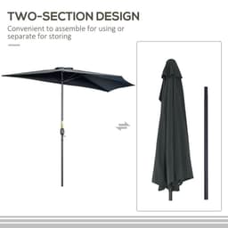 image-Outsunny 3(m) Half Round Parasol Garden Sun Umbrella Metal w/ Crank Black
