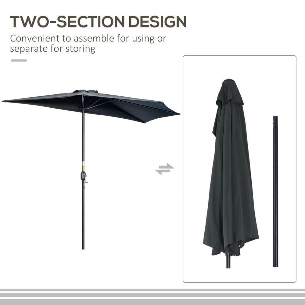 image-Outsunny 3(m) Half Round Parasol Garden Sun Umbrella Metal w/ Crank Black