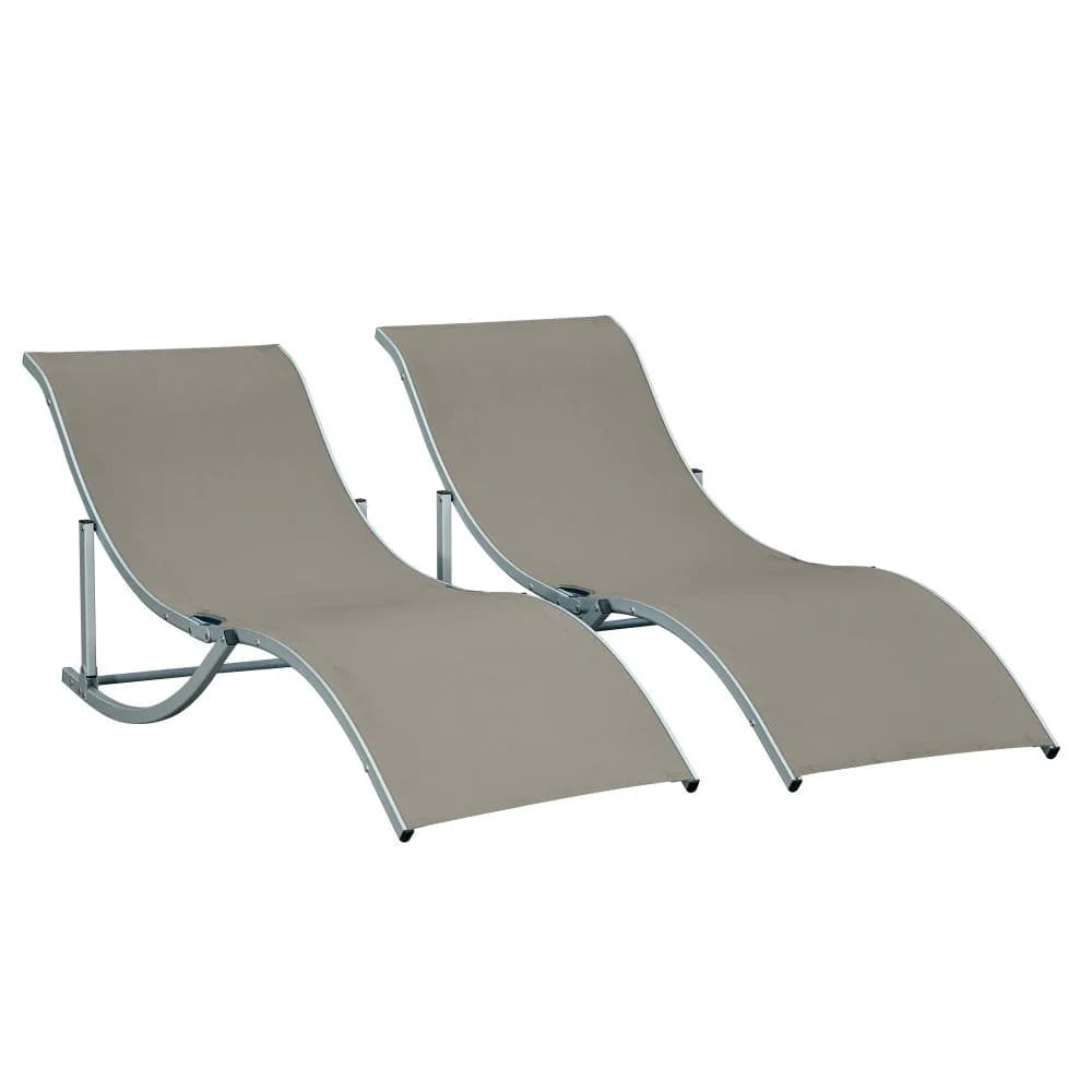 image-Outsunny Set of 2 Zero Gravity Lounge Chair Recliners Sun Lounger Light Grey