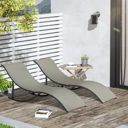 image-Outsunny Set of 2 Zero Gravity Lounge Chair Recliners Sun Lounger Light Grey