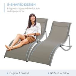 image-Outsunny Set of 2 Zero Gravity Lounge Chair Recliners Sun Lounger Light Grey