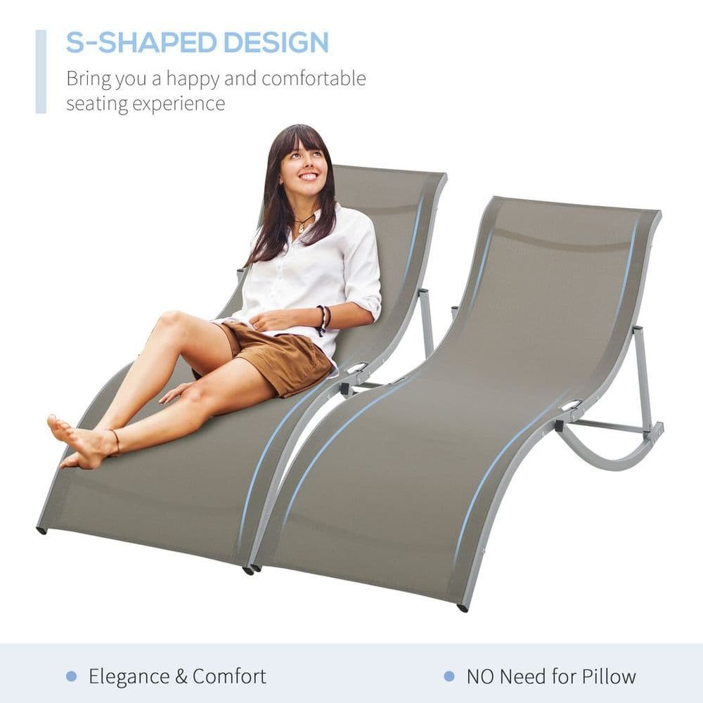 image-Outsunny Set of 2 Zero Gravity Lounge Chair Recliners Sun Lounger Light Grey