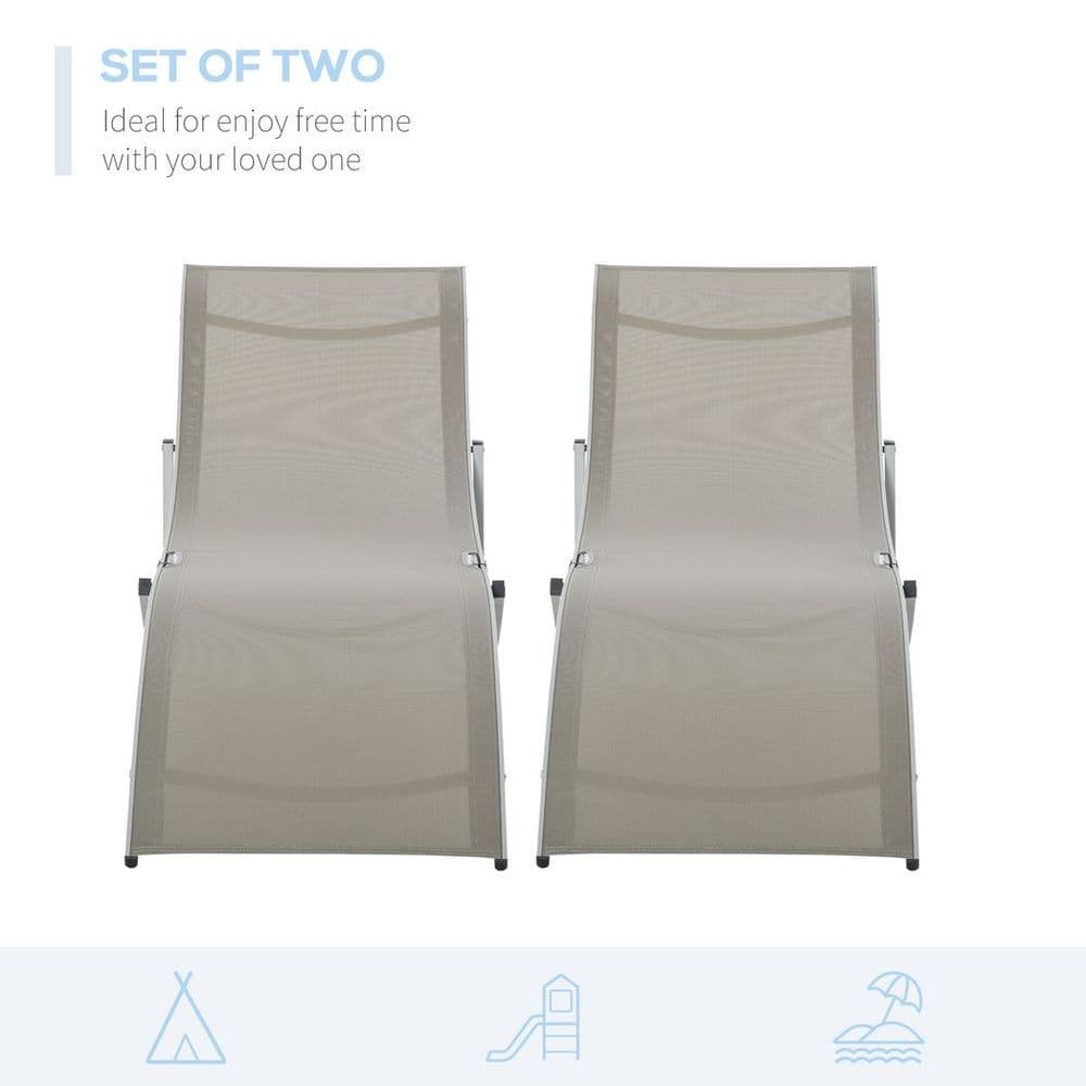 image-Outsunny Set of 2 Zero Gravity Lounge Chair Recliners Sun Lounger Light Grey