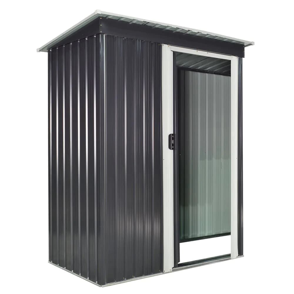 image-Outsunny 5 x 3ft Garden Storage Shed Sliding Door Sloped Roof Tool Black