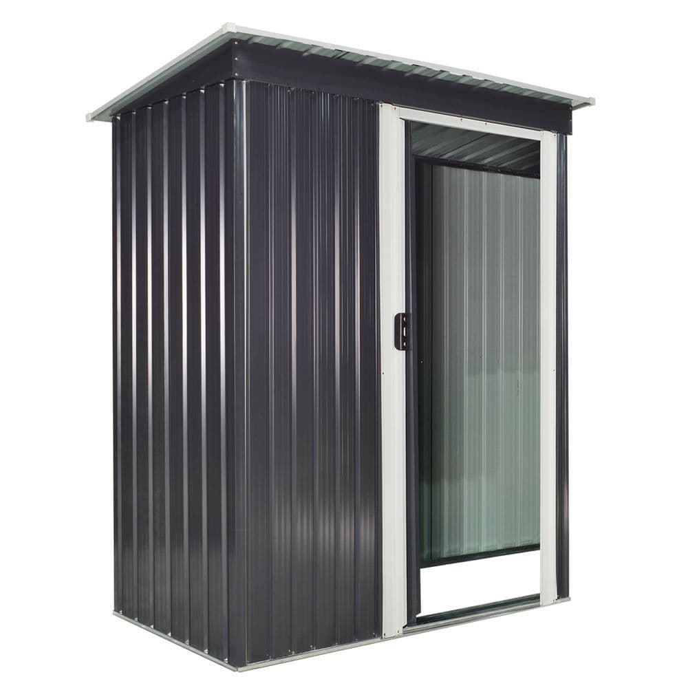 image-Outsunny 5 x 3ft Garden Storage Shed Sliding Door Sloped Roof Tool Black