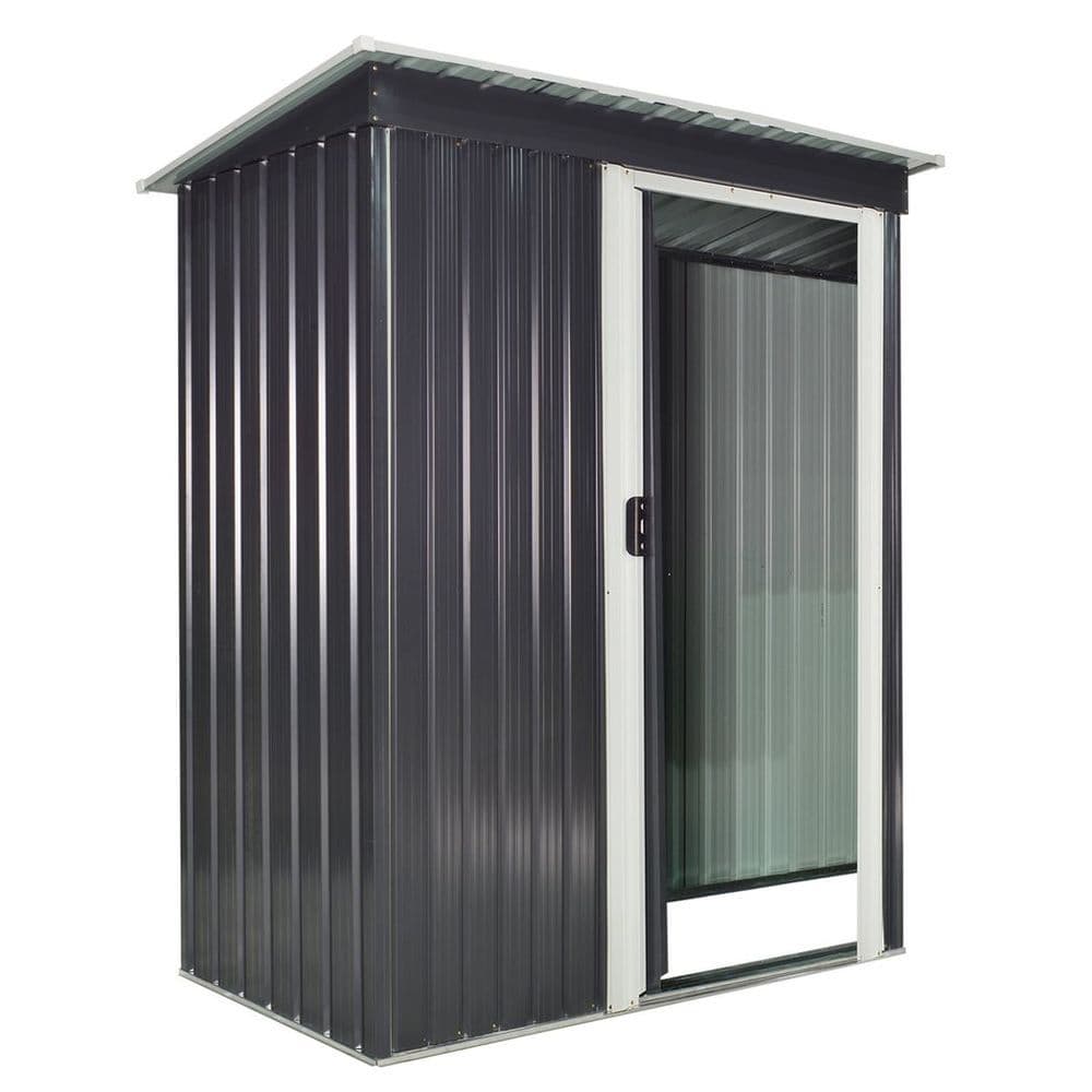 image-Outsunny 5 x 3ft Garden Storage Shed Sliding Door Sloped Roof Tool Black