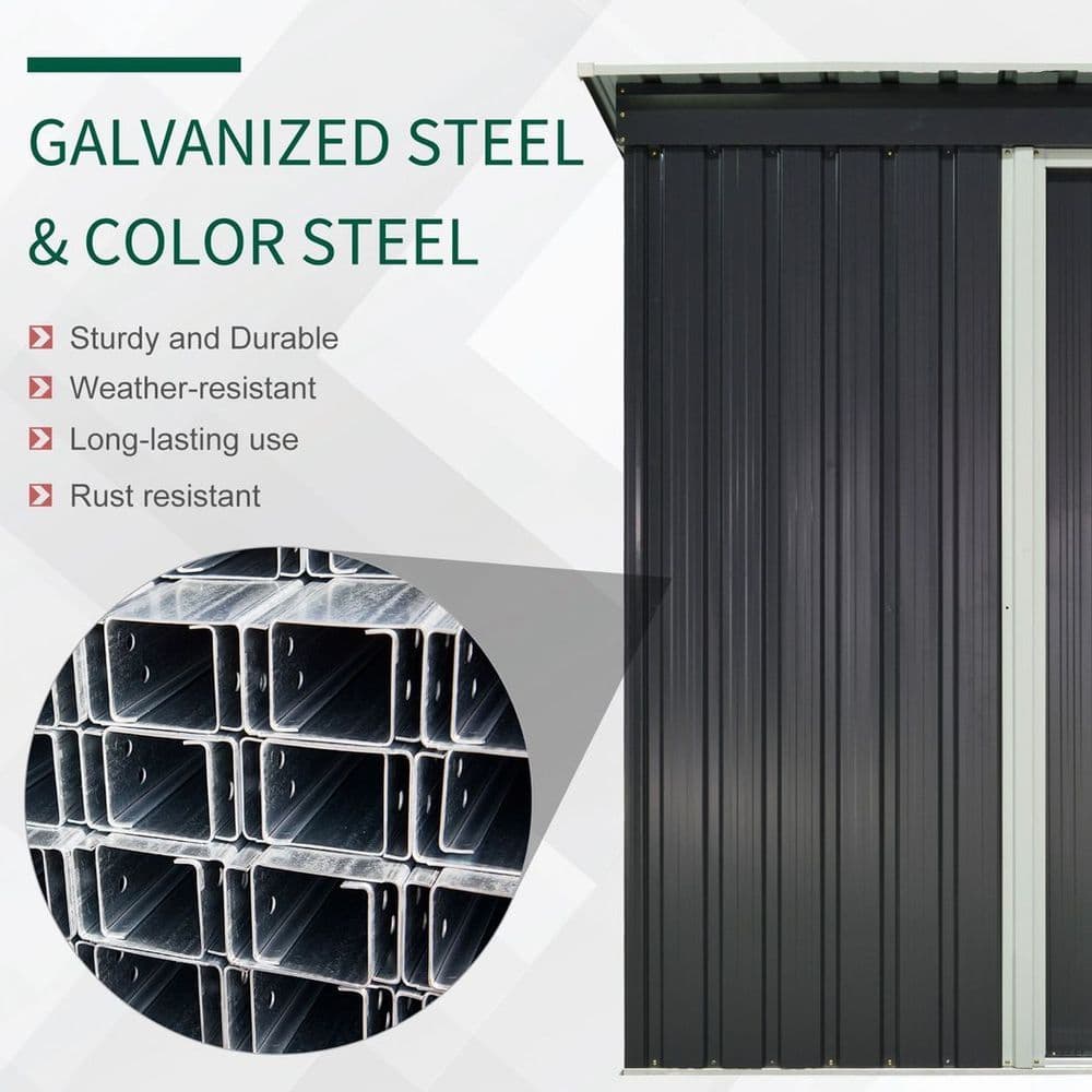 image-Outsunny 5 x 3ft Garden Storage Shed Sliding Door Sloped Roof Tool Black