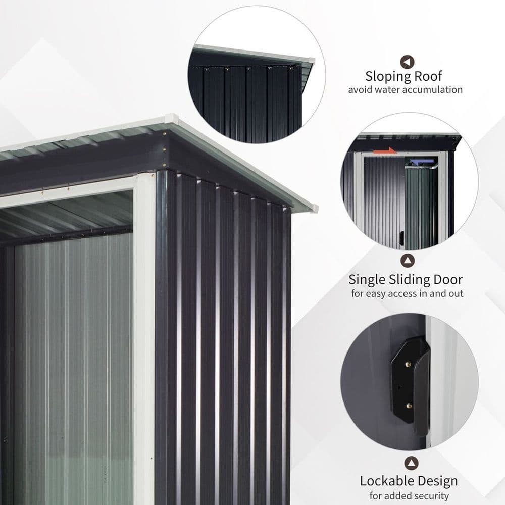 image-Outsunny 5 x 3ft Garden Storage Shed Sliding Door Sloped Roof Tool Black