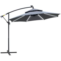 image-Outsunny 3(m) Cantilever Parasol Hanging Banana Umbrella w/ lights, Grey