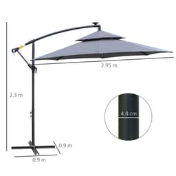 image-Outsunny 3(m) Cantilever Parasol Hanging Banana Umbrella w/ lights, Grey