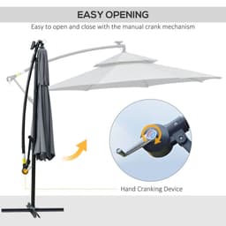 image-Outsunny 3(m) Cantilever Parasol Hanging Banana Umbrella w/ lights, Grey