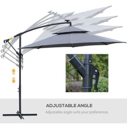 image-Outsunny 3(m) Cantilever Parasol Hanging Banana Umbrella w/ lights, Grey