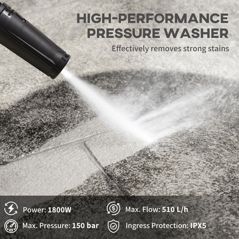 image-DURHAND High-Performance Power Washer 1800W, 150 Bar, 510 L/h, for Garden, Car