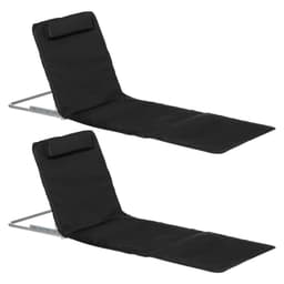 image-Outsunny 2 Pieces Outdoor Beach Mat Steel Reclining Chair Set w/ Pillow Black