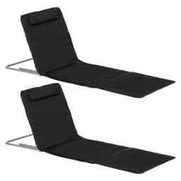 image-Outsunny 2 Pieces Outdoor Beach Mat Steel Reclining Chair Set w/ Pillow Black
