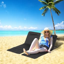 image-Outsunny 2 Pieces Outdoor Beach Mat Steel Reclining Chair Set w/ Pillow Black