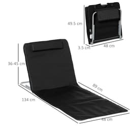 image-Outsunny 2 Pieces Outdoor Beach Mat Steel Reclining Chair Set w/ Pillow Black