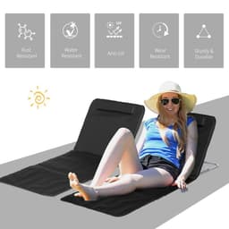 image-Outsunny 2 Pieces Outdoor Beach Mat Steel Reclining Chair Set w/ Pillow Black