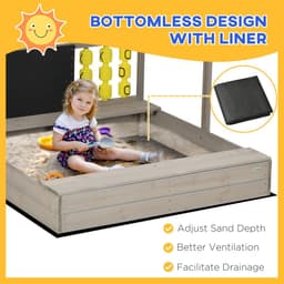 image-Outsunny Kids Wooden Sandpit, Sandbox w/ Canopy, Seats, for Gardens - Grey