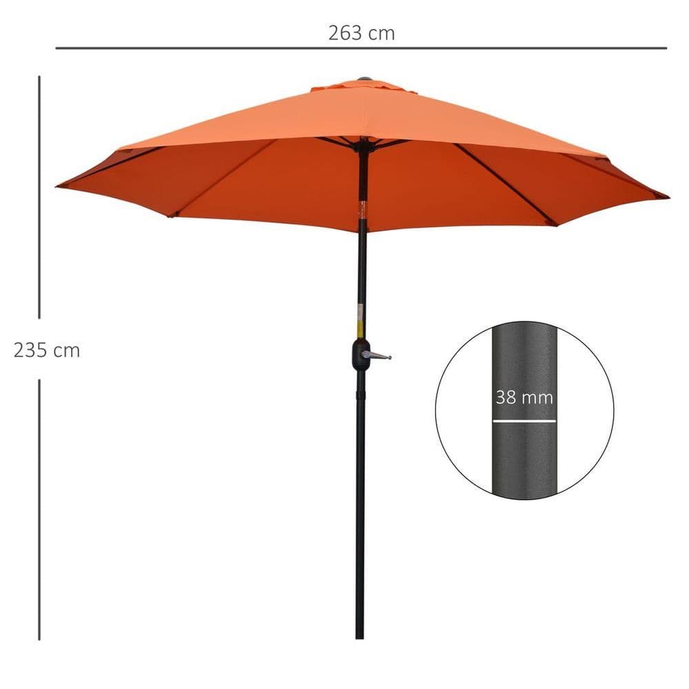 image-Outsunny 2.6M Patio Umbrella Outdoor Sunshade Canopy w/ Tilt and Crank Orange